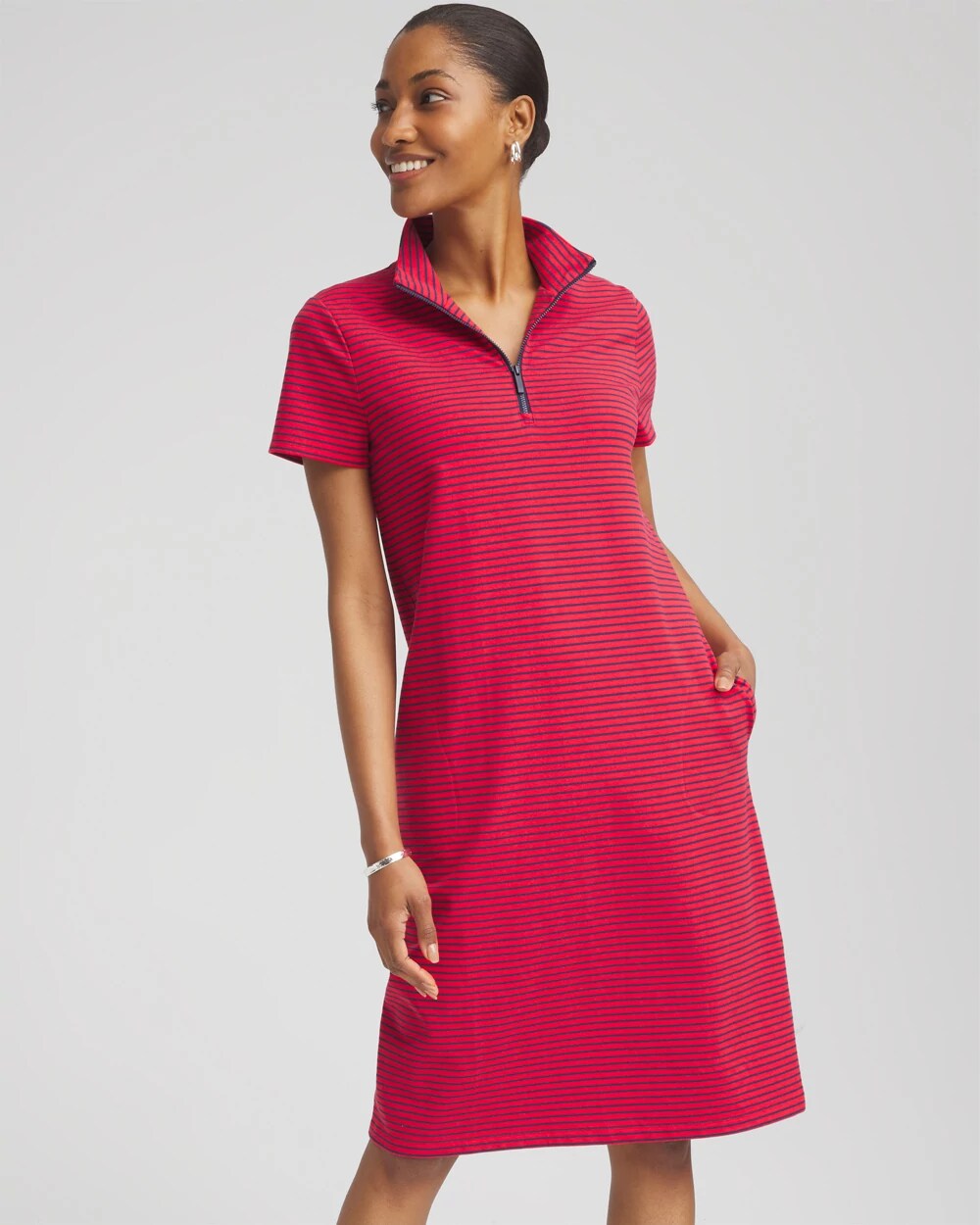 Zenergy® UPF Knit Stripe Half-Zip Dress | Chico's Zenergy® UPF Knit Stripe Half-Zip Dress | Chico's